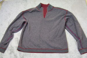 Tommy Bahama Mens Gray/Maroon Reversible Quarter Zip Pullover Sweater Est Sz Lg